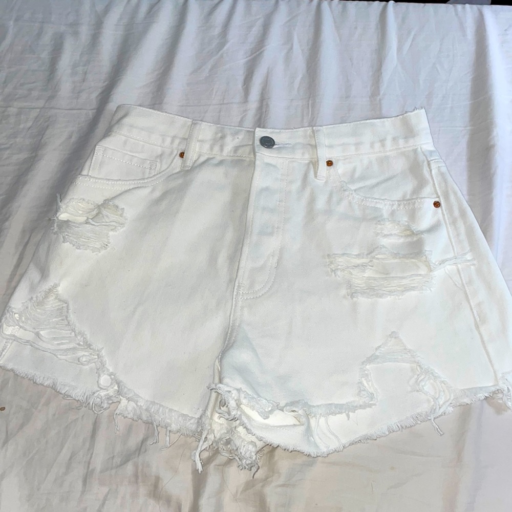 PacSun White Ripped Vintage High Waisted Denim Shorts